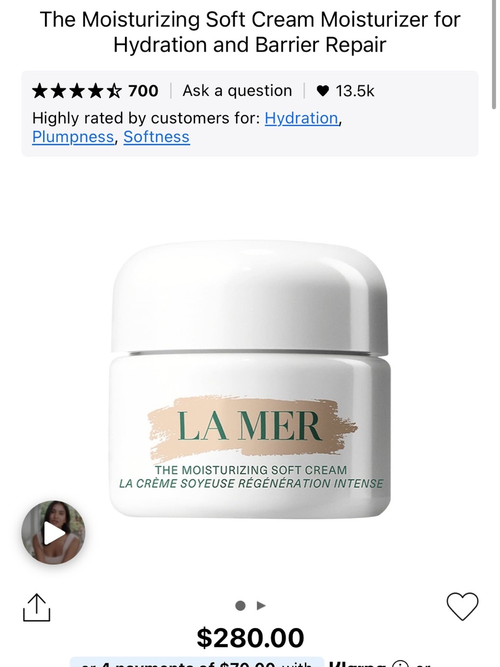 La Mer Moisturizing Soft Cream — White Jar with Gold Accent
